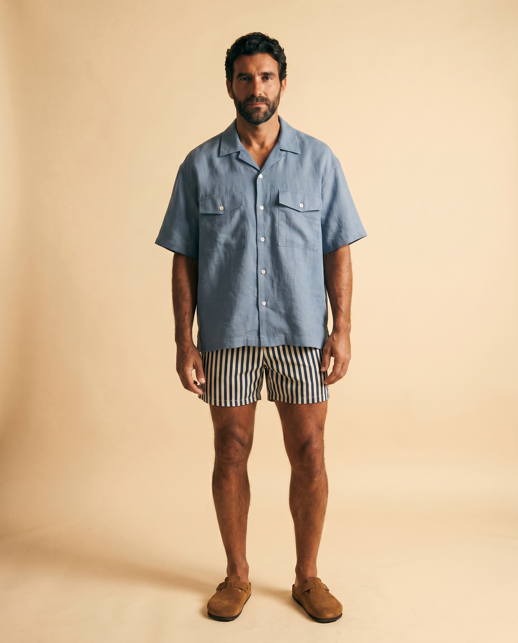 Santorini camisa lino azul - frontal
