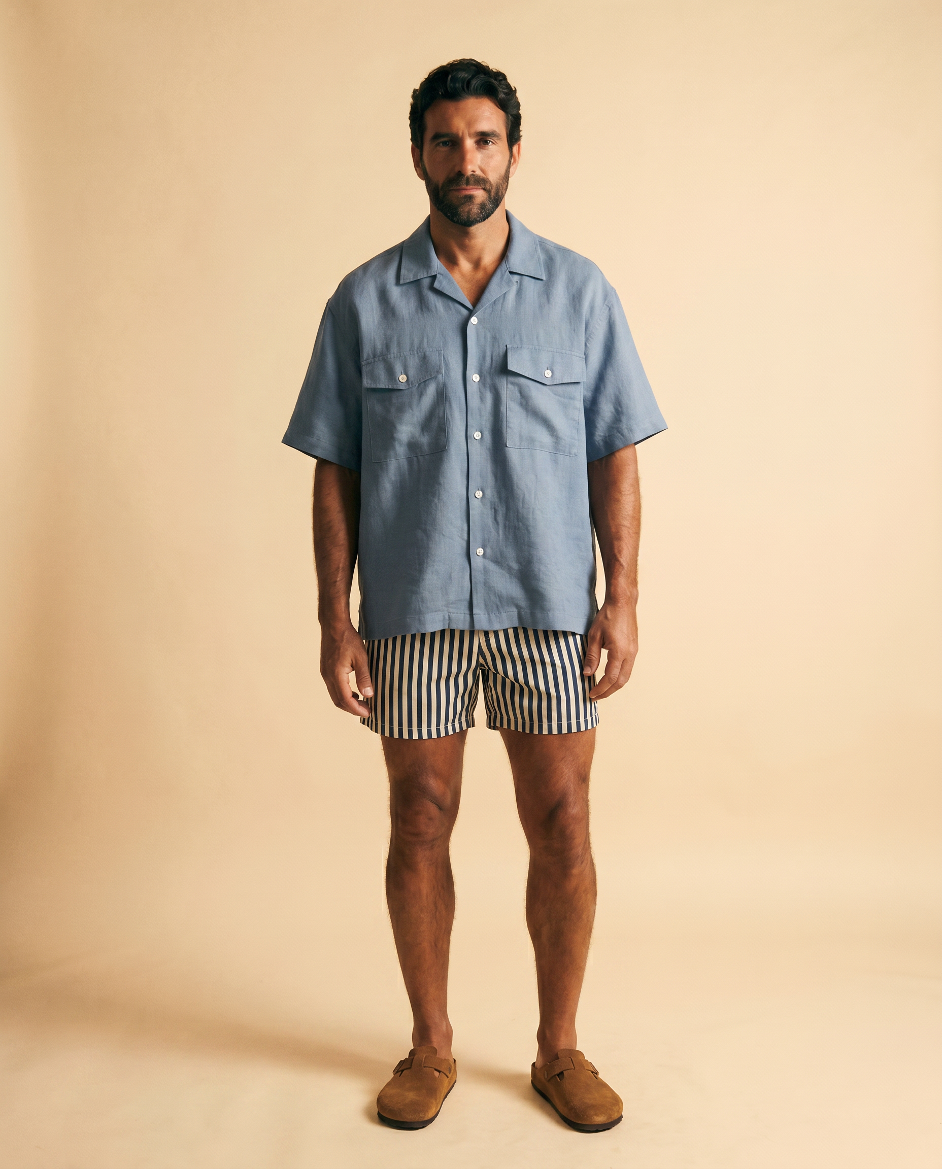 Santorini camisa lino azul - frontal