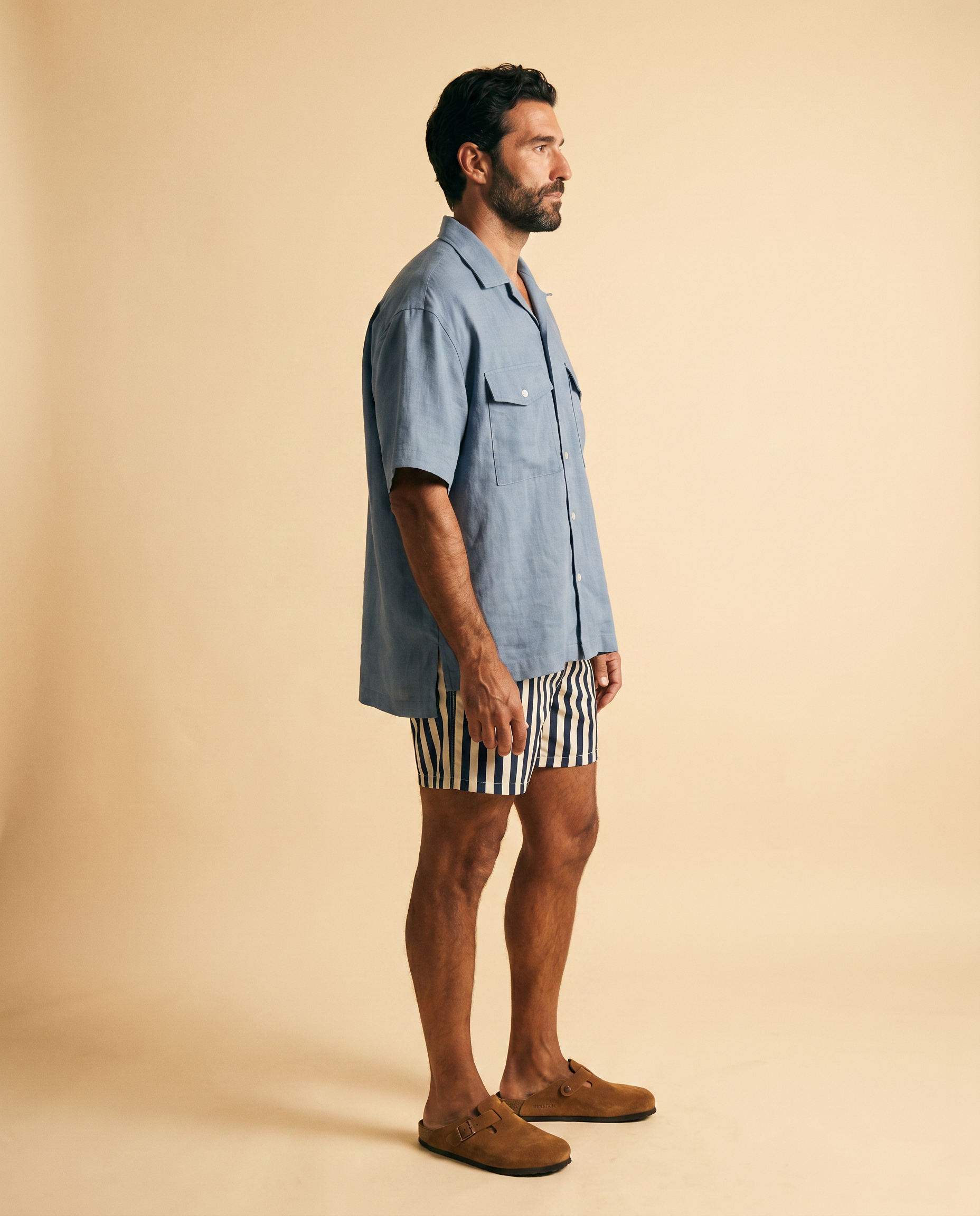 Santorini camisa lino azul - perfil