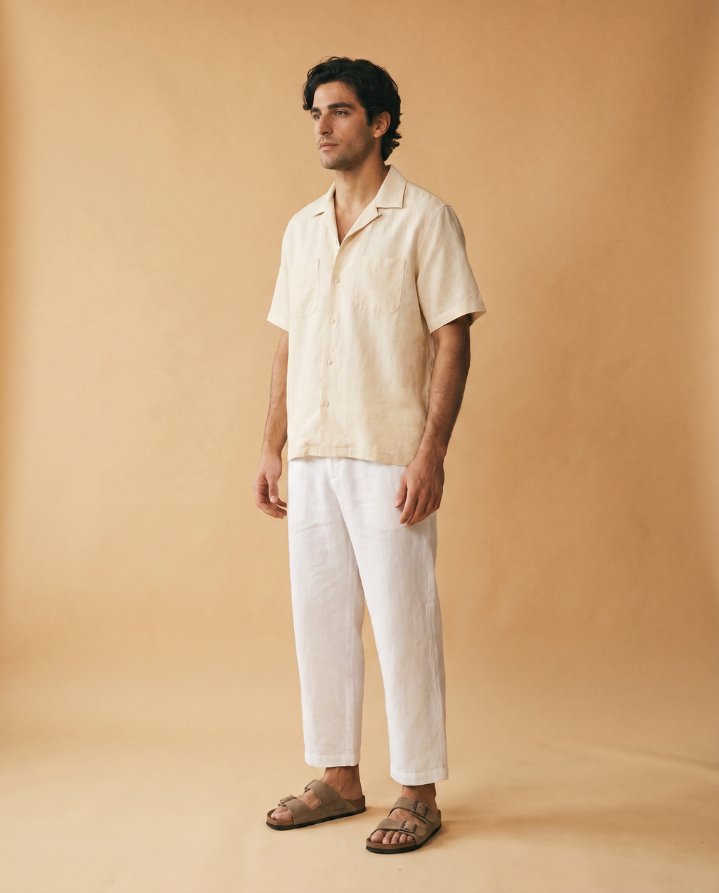 Amalfi camisa lino crema - tres cuartos