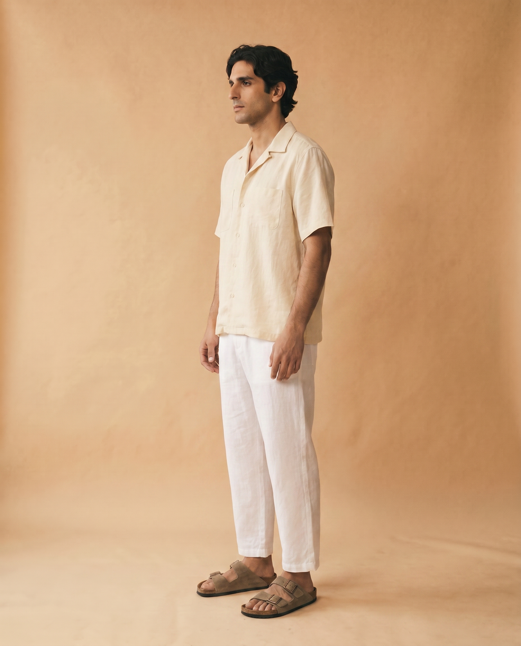 Amalfi camisa lino crema - perfil