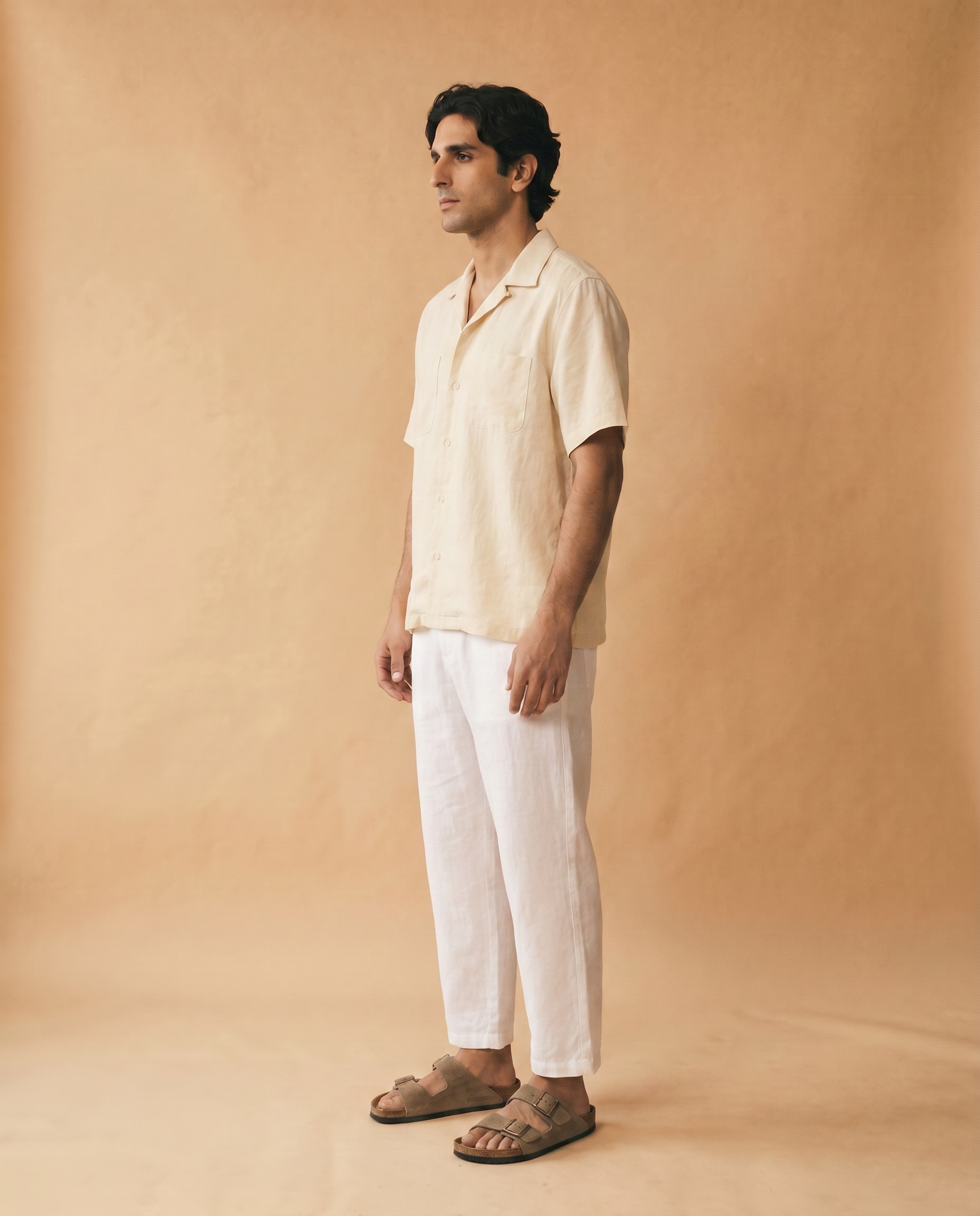 Amalfi camisa lino crema - perfil